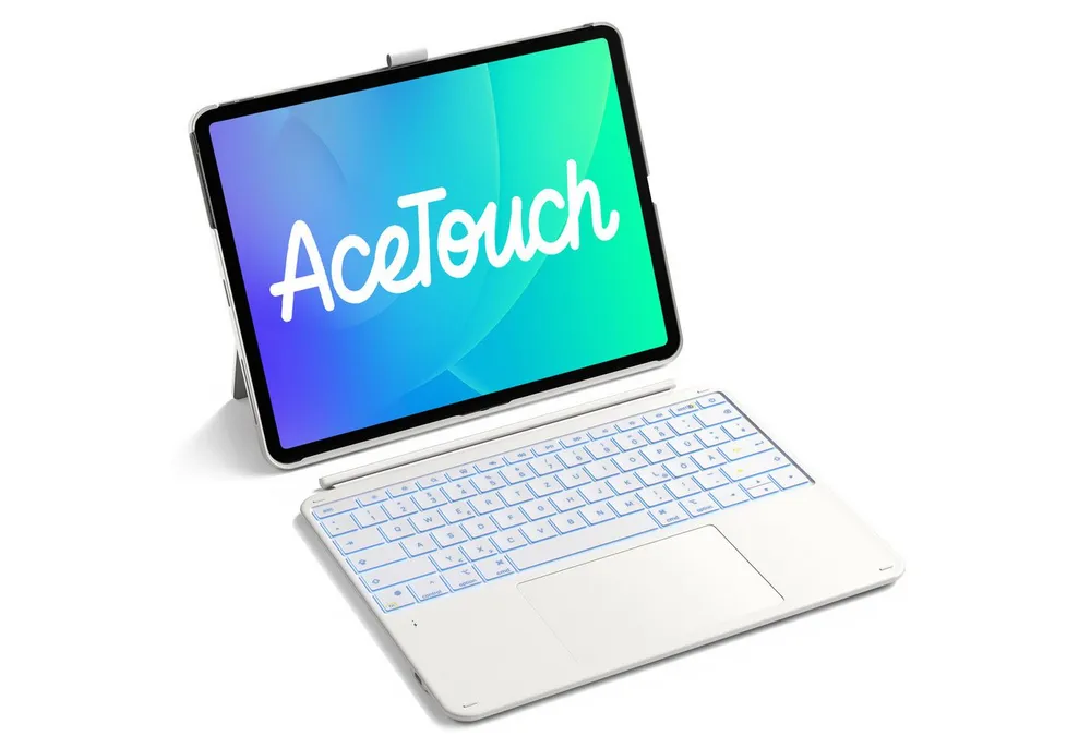 Inateck iPad Air Pro 12.9-13 Zoll Hülle mit Tastatur, 7 Farben Hinterleuchtet iPad-Tastatur (6" Großes Trackpad, Abnehmbar, mit Stifthalter, QWERTZ)