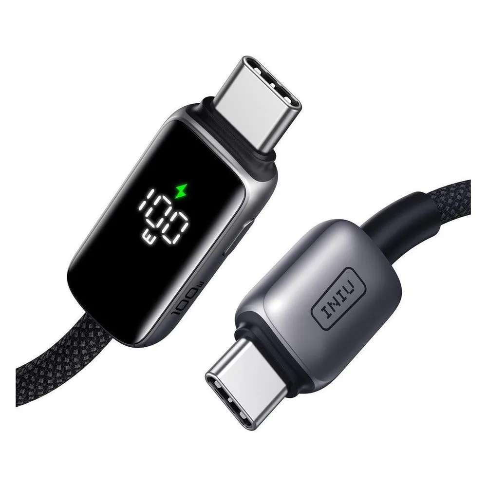 USB-C Kabel INIU Leopard 2m 100W Geflochten Schwarz Display