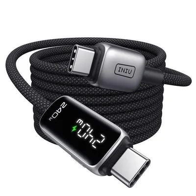 Kabel USB-C INIU Leopard 240W 2m Schwarz mit Digitaldisplay