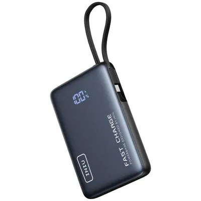 Powerbank INIU Pocket 10000mAh 20W Schwarz superschnell USB-C Kabel integriert