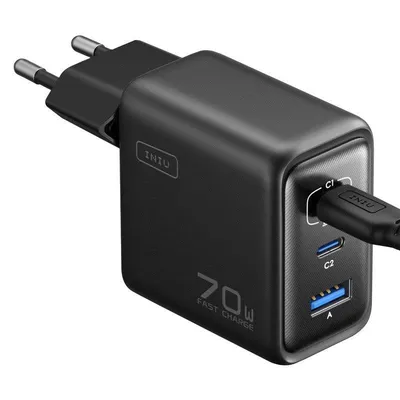 Wandladegerät INIU Leopard 70W GaN 2x USB-C 1x USB-A klappbar Schwarz