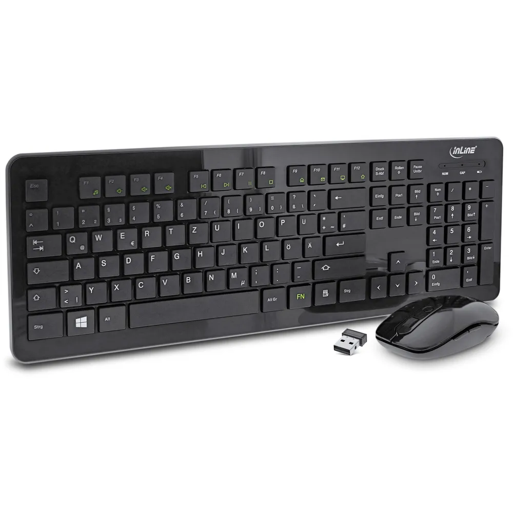 Tastatur Inline 55368A kabellos komplett QWERTZ mit optischer Maus