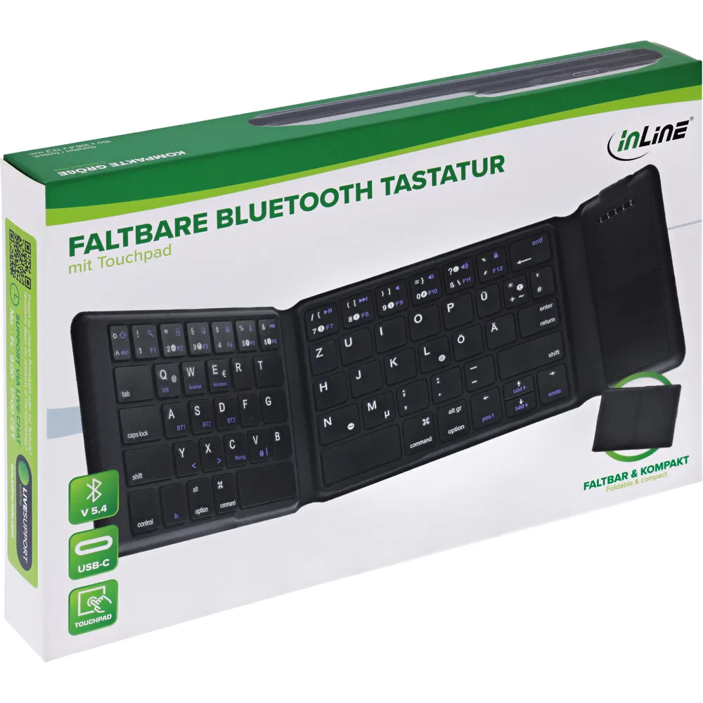 Tastatur InLine 55379B kabellos Bluetooth QWERTZ mit Touchpad kompakt