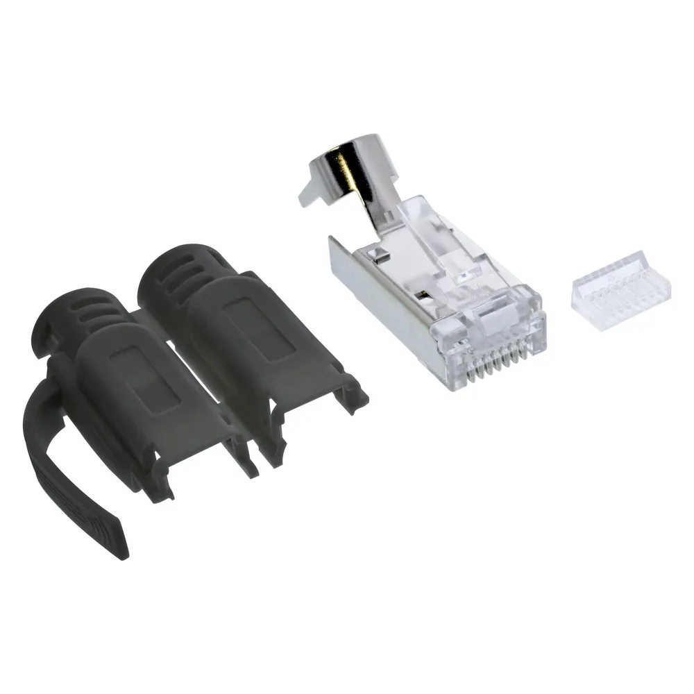 InLine 100er Pack Crimpstecker Cat.6A RJ45 geschirmt, mit Knickschutz und Einfädelhilfe, schwarz