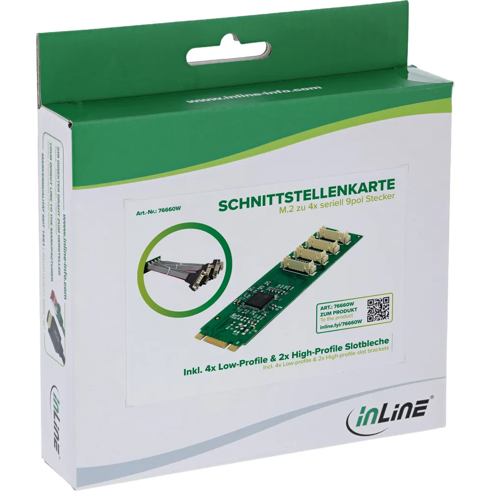 Tarjeta de Red InLine 76660W M.2 PCIe 3.0 4x RS-232 4 Gb/s Low Profile LED
