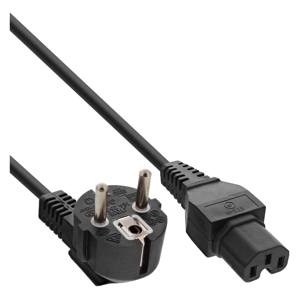 InLine 25er Bulk-Pack Netzkabel, Schutzkontakt gewinkelt auf Warmgerätestecker C15 gerade, schwarz (2 m)