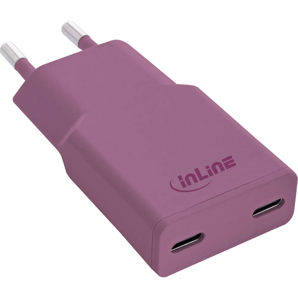 USB-C Ladegerät InLine 31590P 30W GaN Power Delivery 2 Ports Wild Berry