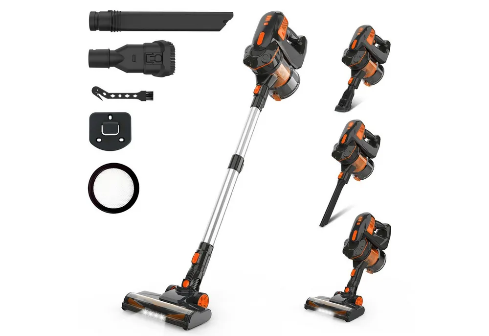 INSE Akku-Hand-und Stielstaubsauger V770 200W,45Kpa Saugkraft,45 Minuten,Selbststehend, Abnehmbarer Akku, 200 W, beutellos, 70dB Ultra-leise,Anti-Tangle-Bürste, Ultraleichter Handstaubsauger