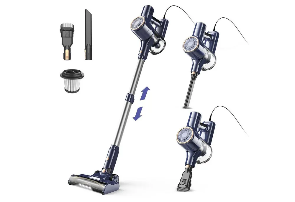 INSE Hand-und Stielstaubsauger I8 Kabelgebundener Staubsauger,LED-Licht,Haustierfamilie geeignet, 600 W, mit Beutel, 23KPA Starke Saugkraft, Elektrische Bodenbürste,HEPA-Filter