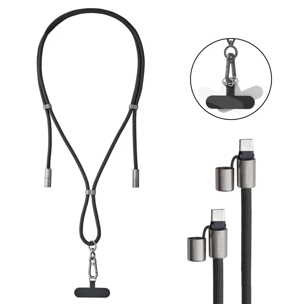 Cell Phone Charging Lanyard, Handykette mit USB-C Lade- und Datenkabel, Schwarz