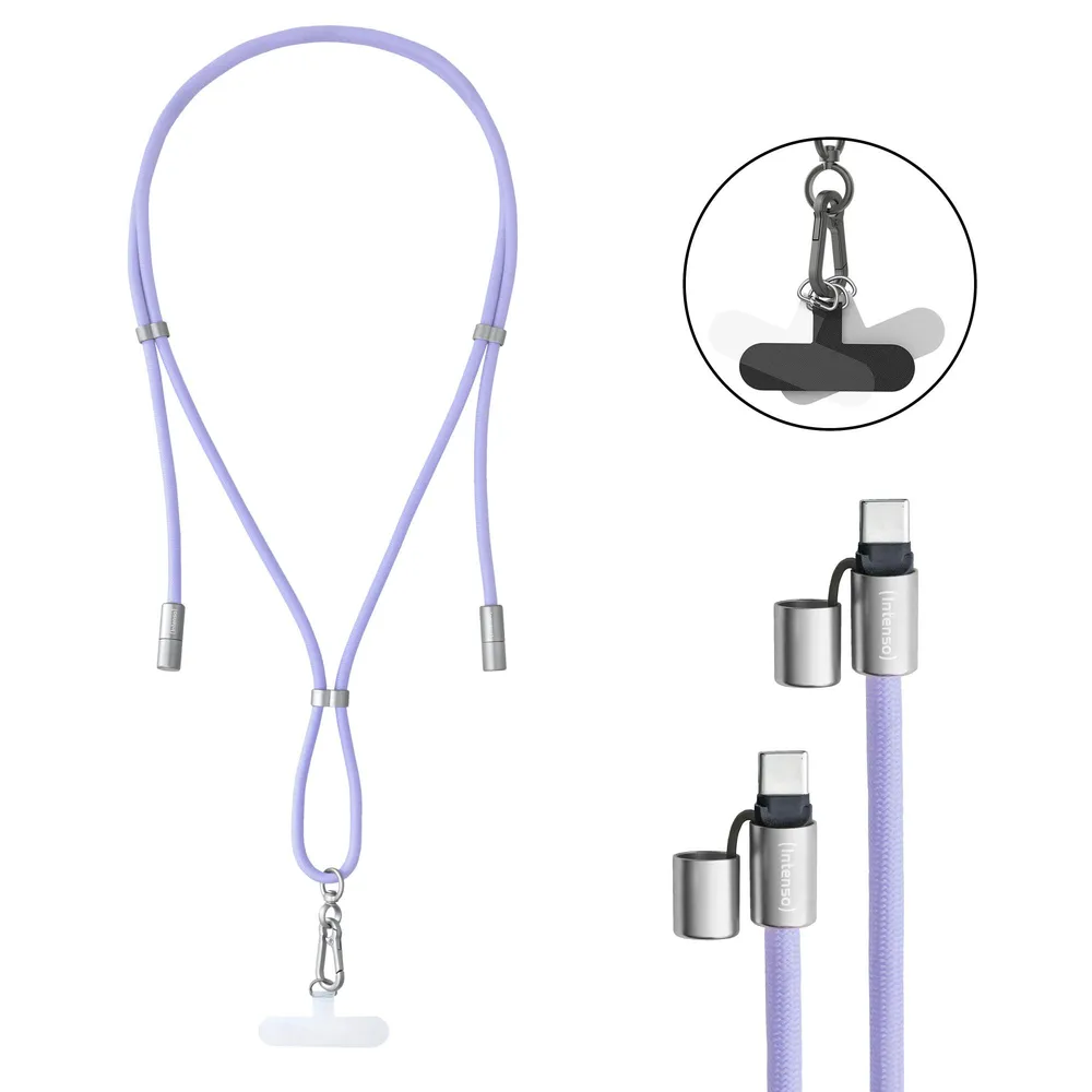 Cell Phone Charging Lanyard, Handykette mit USB-C Lade- und Datenkabel, Lila