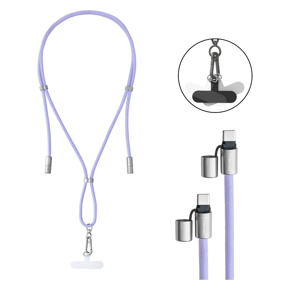 Cell Phone Charging Lanyard, Handykette mit USB-C Lade- und Datenkabel, Lila