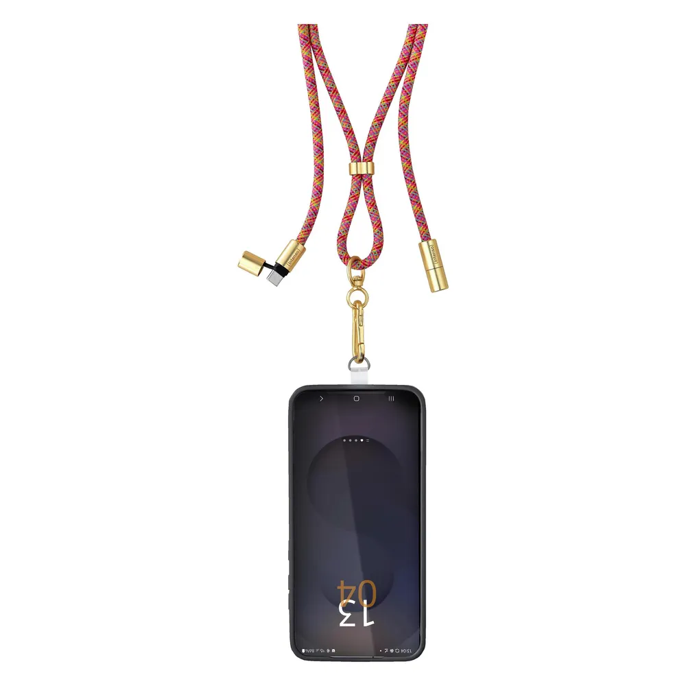 Cell Phone Charging Lanyard, Handykette mit USB-C Lade- und Datenkabel, Neon Mix