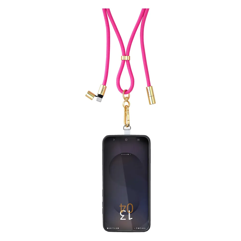 Cell Phone Charging Lanyard, Handykette mit USB-C Lade- und Datenkabel, Neon Pink