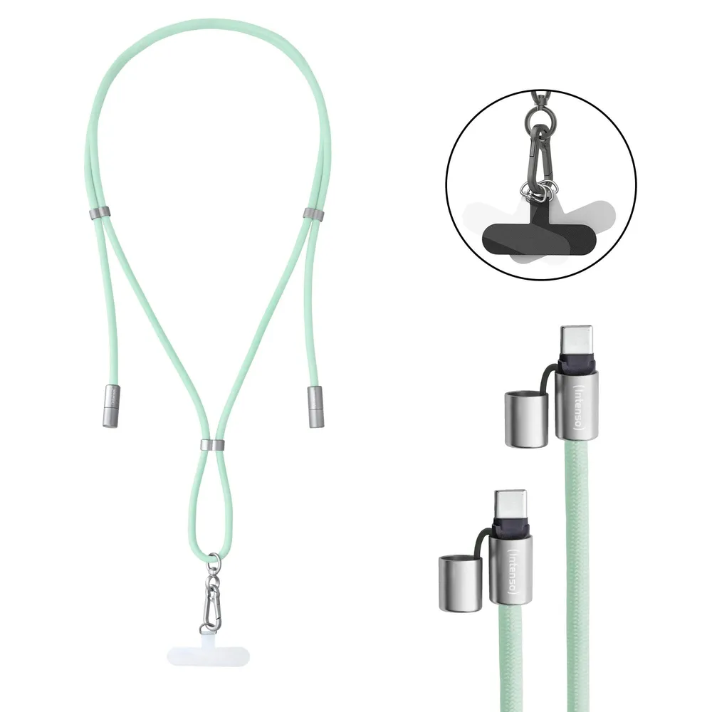 Cell Phone Charging Lanyard, Handykette mit USB-C Lade- und Datenkabel, Grün