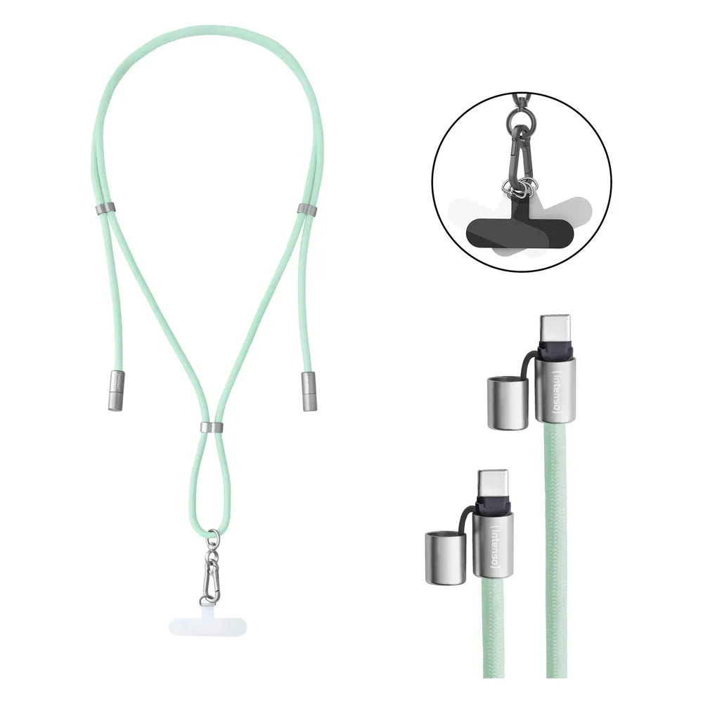Cell Phone Charging Lanyard, Handykette mit USB-C Lade- und Datenkabel, Grün