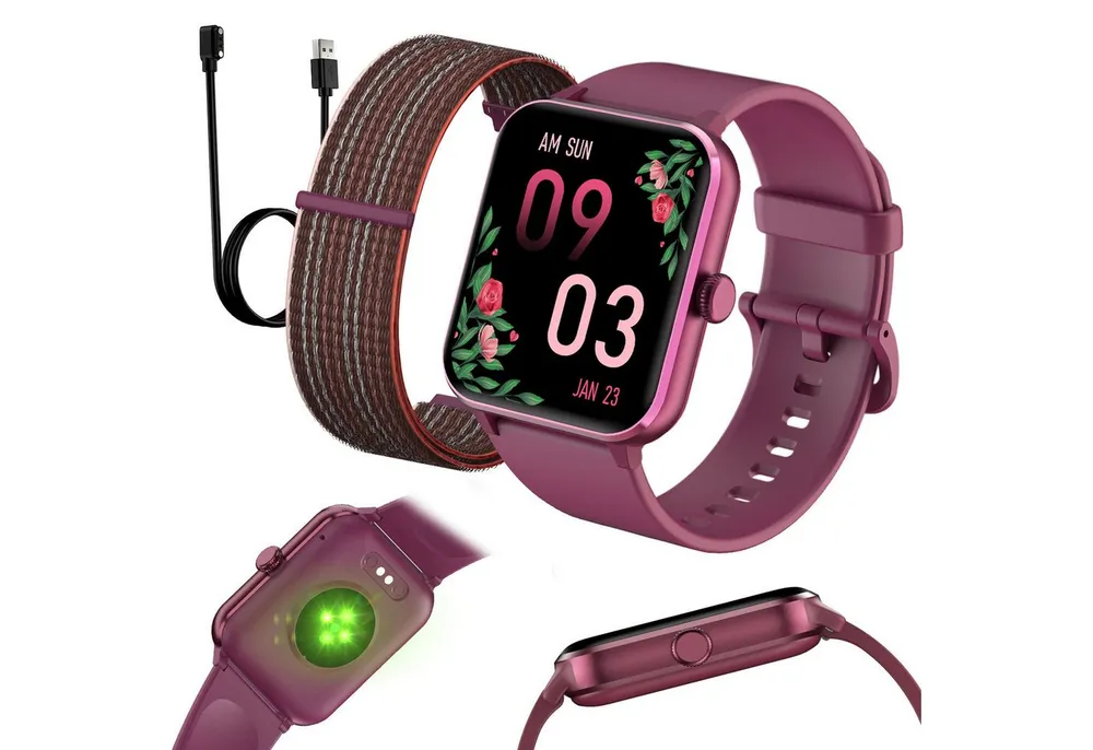 IOWODO Smartwatch Damen Herren 2026,350mAh (6 Tage), 1,85" HD,Bluetooth Anruf Smartwatch (1.85 Zoll, IOS/Android) Smartwatch Damen Herren,Smart Watch für Android iOS( 2 Armband) , mit Wechselband aus weichemSilikon und Ladekabel, Telefon,App-Fitnesskurse, SpO₂-/HR-/Schlafüberwachung,2 Armbänder,IP68