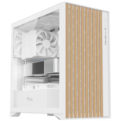 ATX Tower ITEK WOODY Weiss Glas USB-C Gaming Holz Seitenscheibe