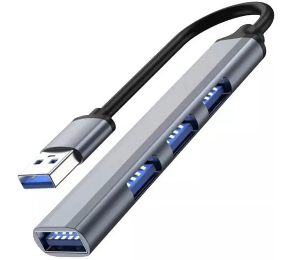 IZOXIS 4-Port USB Hub Aluminium Splitter, Plug-and-Play, grau, kompakt. USB-Adapter Standard-USB, USB 3.0 zu Standard-USB, USB 3.0, 4 USB-Ports, Plug-and-Play, Aluminiumgehäuse, kompakt und leicht