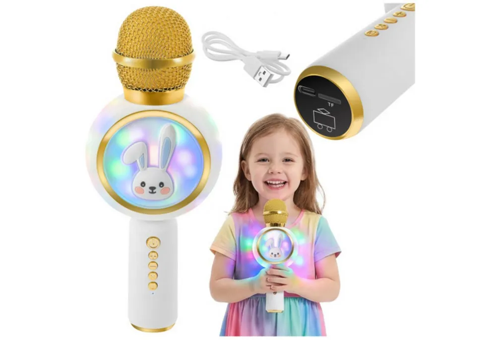 IZOXIS Mikrofon Kabelloses Bluetooth-Karaoke-Mikrofon für Kinder mit Hasenlautsprecher (Kabelloses Bluetooth-Kinder-Mikrofon Hasenmotiv, 800-mAh Akku), Kabellos, kinderfreundlich, Hasenmotiv