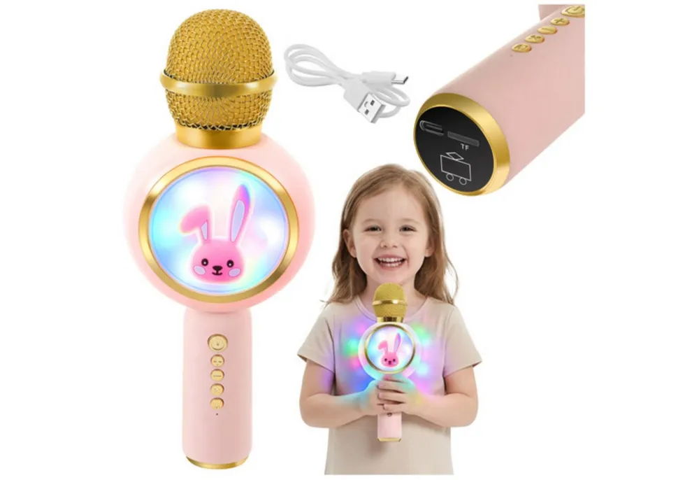 IZOXIS Mikrofon Kabelloses Bluetooth-Karaoke-Mikrofon für Kinder mit Hasenlautsprecher (Kabelloses Bluetooth-Kinder-Mikrofon Hasenmotiv, 800-mAh Akku), Kabellos, kinderfreundlich, Hasenmotiv