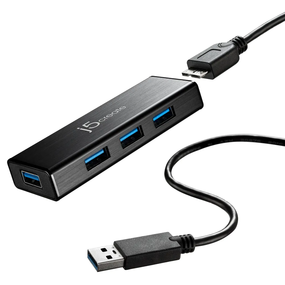 Mini-Hub JUH340 USB 3.0 4-Port Schwarz Aluminium 5 Gbps Mini-Hub JUH340 USB 3.0 4-Port Schwarz Aluminium 5 Gbps