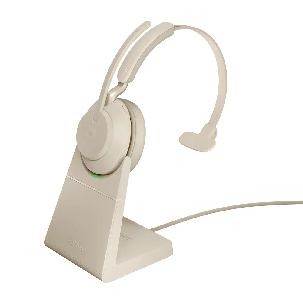 Jabra Evolve2 65 Kabelloser Mono-Kopfhörer mit Ständer Beige
