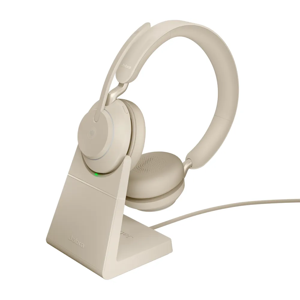Jabra Evolve2 65 Kabellose Ohrhörer Beige + USB-Ladestation