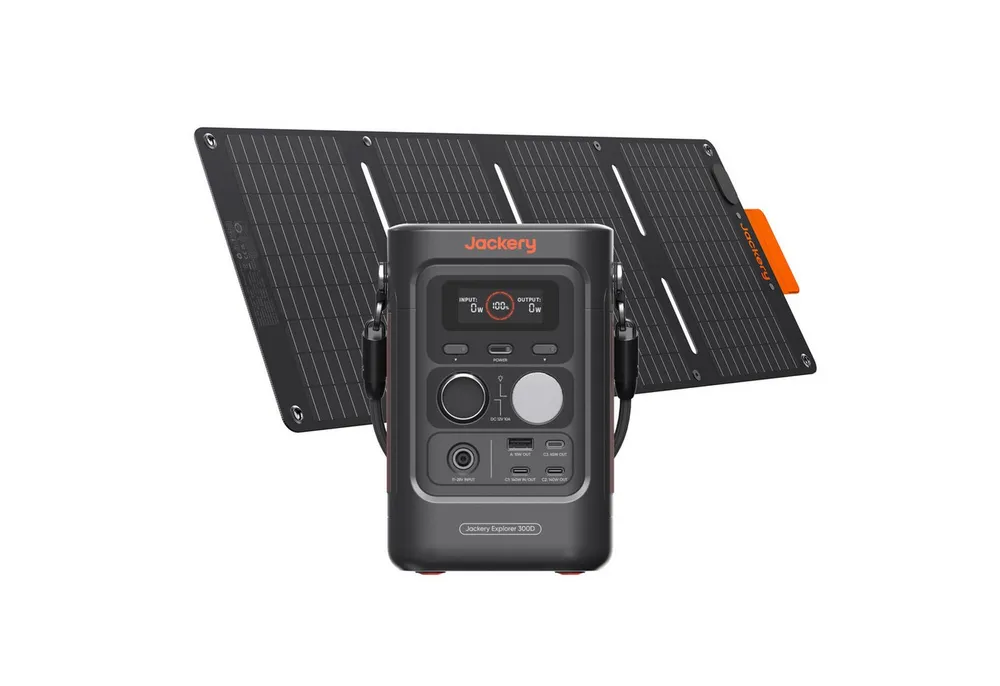 Jackery Explorer 300D tragbare Powerstation 288Wh LFP-Batterie, 300W DC Power, 2x USB-C bis 140W, Powerbank für Camping, Reisen & Wohnmobile 15000 mAh (12 V), Solargenerator mit 40W Mini Solarpanel