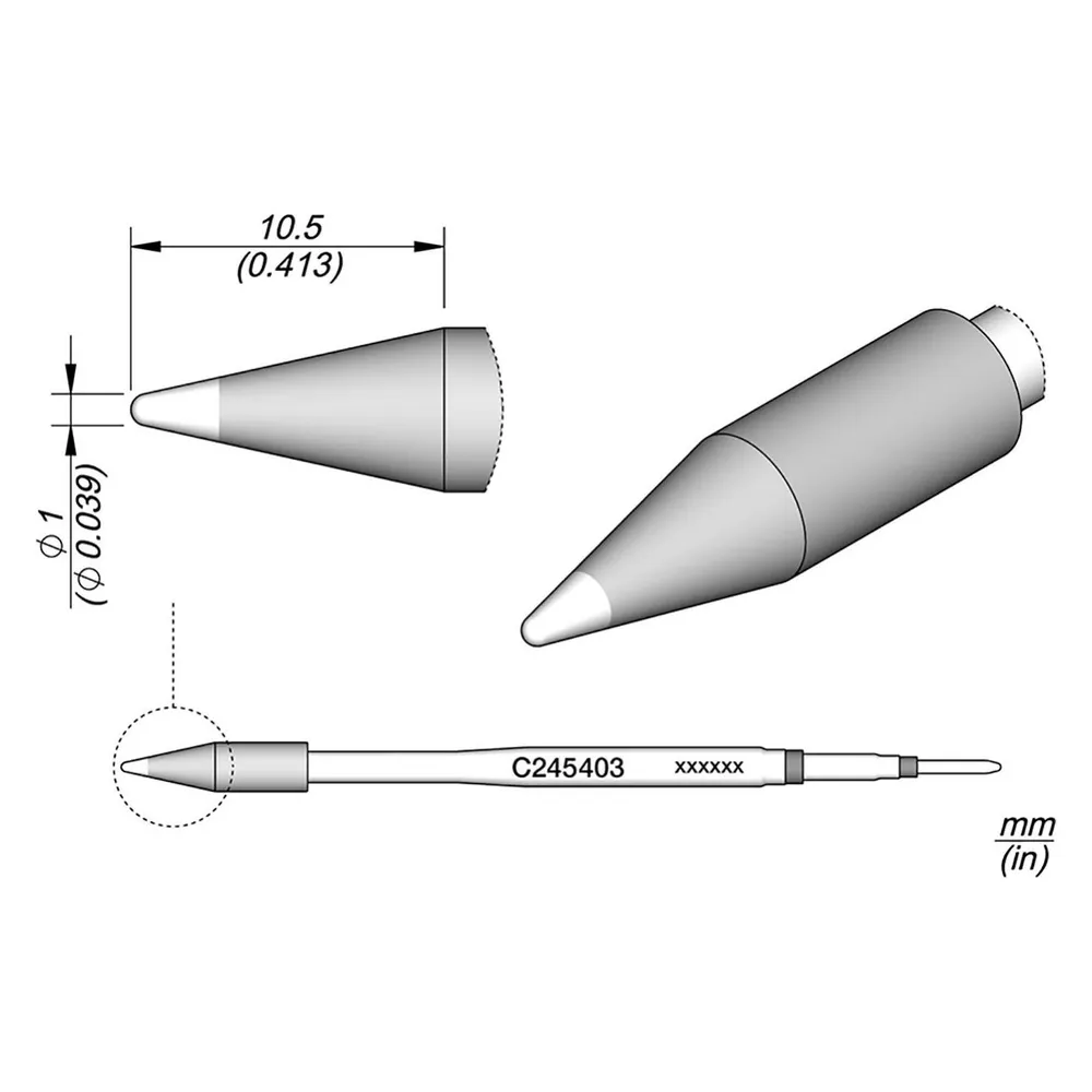 JBC Lötspitze Serie C245, Rundform, C245403/Ø 1,0 mm, gerade, High Thermal