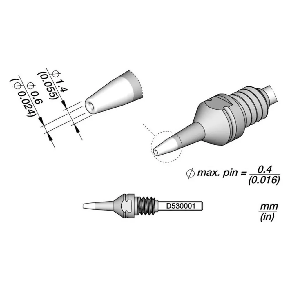 JBC Entlötspitze Serie D530, D530004/1.3 mm, 3.2 mm, Pincleaning