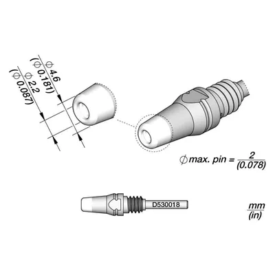JBC Entlötspitze Serie D530, D530018/2.2 mm, 4.6 mm, Pincleaning