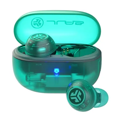 JLab Go Pop ANC TWS Bluetooth-Kopfhörer mit aktiver Geräuschunterdrückung, transparent, blaugrün