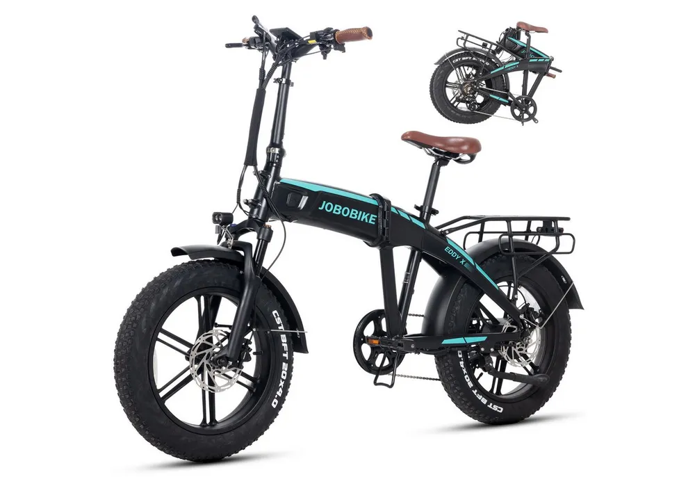 JOBOBIKE E-Bike Mountainbike 20x4,0 Zoll, 120km, mit Blinkern und Bremslicht, Integriertes Laufrad, 7 Gang Shimano, Kettenschaltung, Heckmotor, 720 Wh, (Faltrad, LCD-Farbdisplay, All-Terrain Elektro-Fatbike, 5 Stufen), Klapprad, Hydr. Bremse, Elektrofahrrad für Damen und Herren, ab 165 cm