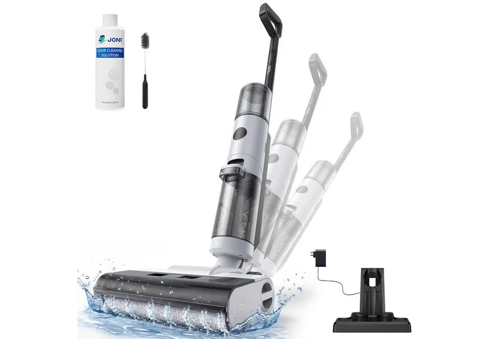 JONR Nass-Trocken-Akkusauger ED12 3-in-1 Wischsauger mit 40 Min Laufzeit & 12.000 Pa, 200 W, 850mL Wassertank, Anti-Verwirrungs-Haar, Kabelloser Nass- und Trockensauger und Wischmopp, Kantenreinigung für Hartböden, Tierhaare, Fliesen