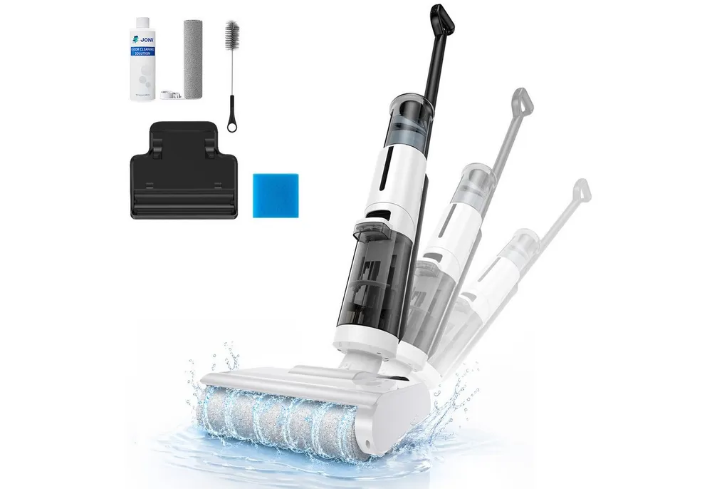 JONR Nass-Trocken-Akkusauger ED12 Lite 1mm Kantenreinigungsbürste, Selbstreinigung Wischsauger, 3,5kg Ultraleicht Staubsauger für haare, 750mL Wassertank, Anti-Verwirrungs-Haar