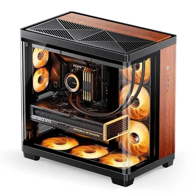 PC-Gehäuse Jonsbo TK-4 Wood Tower ATX Schwarz Stahl Glas Aluminium Holz