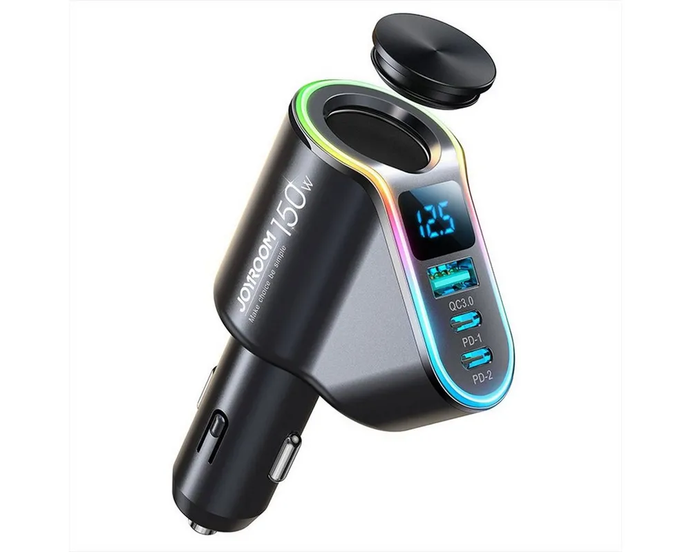 JOYROOM Auto-Schnellladegerät 4in1 USB-A QC3.0 / 2xUSB-C PD 150W schwarz Smartphone-Ladegerät