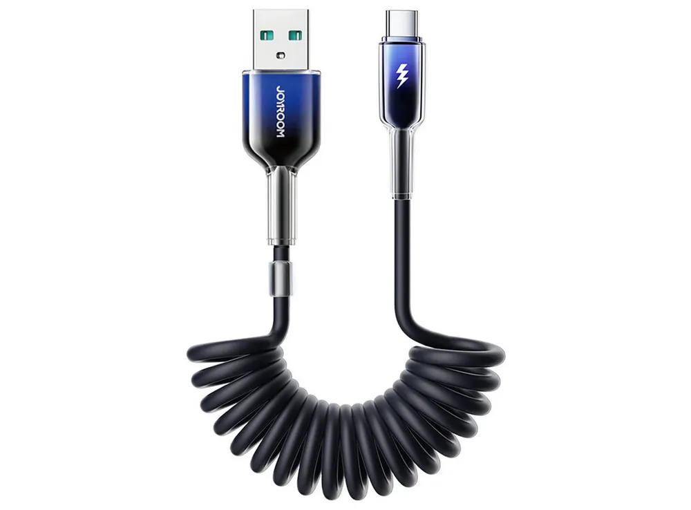 JOYROOM Crystal-Clear USB-Kabel, USB-A, USB-C (150 cm), Spiralkabel 3A Schnellladen, 480 Mbit/s, 1,5 m