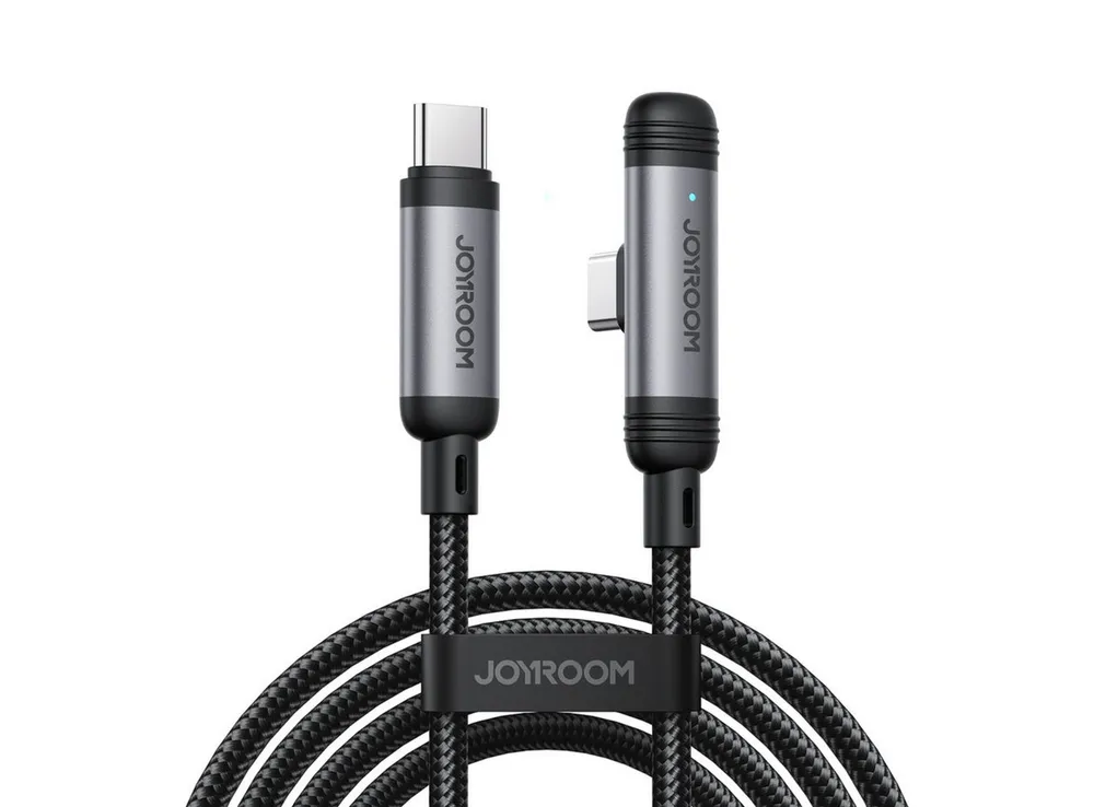 JOYROOM EnjoyX USB-Kabel, (200 cm), 60W Ladekabel 1,2 m, USB-C zu USB-C, 90° Stecker, Nylon, Schwarz