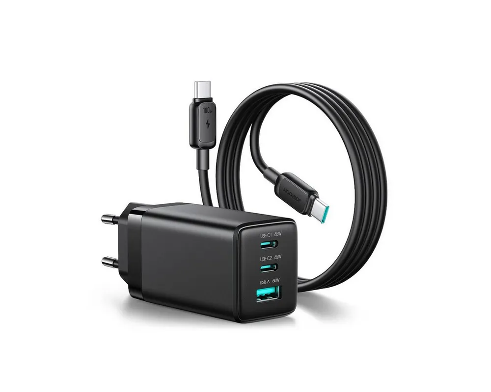 JOYROOM Joyroom 65W GaN Ladegerät USB-C Kabel Schwarz Smartphone-Ladegerät