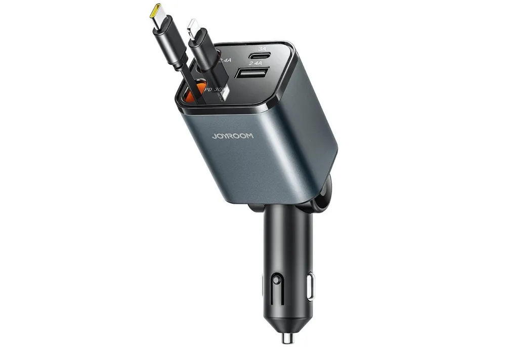 JOYROOM JR-CCL05 Handy KFZ Ladegerät USB A USB C Lightning Smartphone-Ladegerät (3000 mA, Handy KFZ 2 Port USB A USB C Lightning Auto Schnell Ladeadapter)