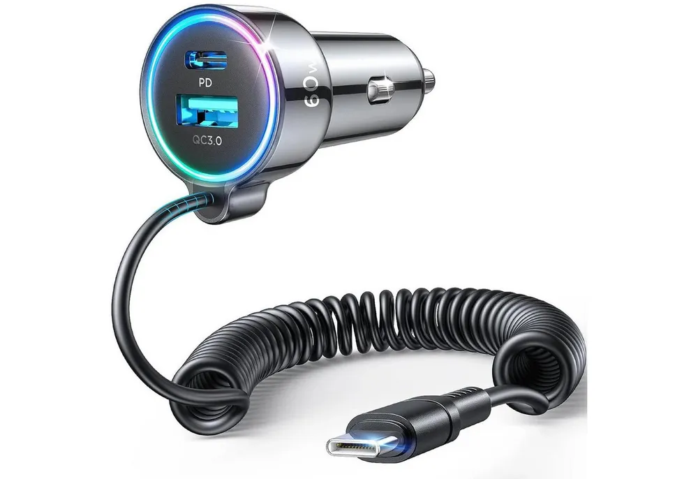 JOYROOM JR-CL07 Kfz 3in1 Smartphone-Ladegerät (3000 mA, 12V 24V KFZ USB Zigarettenanzünder Stecker 1x USB-A 2x USB-C Verteiler)