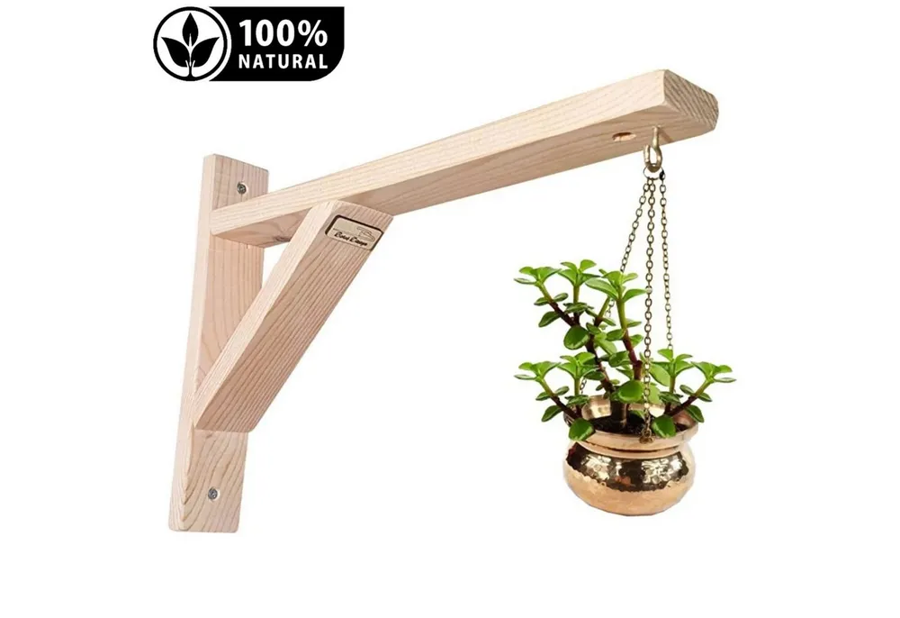 Jungengel Wandhalterung Wandhalterung Holz 35x25cm Regalträger Pflanzenaufhänger Topfhalterung, (1-tlg., 1x Wandhalterung inkl. Montagematerial (Dübel und Schrauben), Massives Kiefernholz, 12 kg Tragkraft, integrierter Metallhaken)