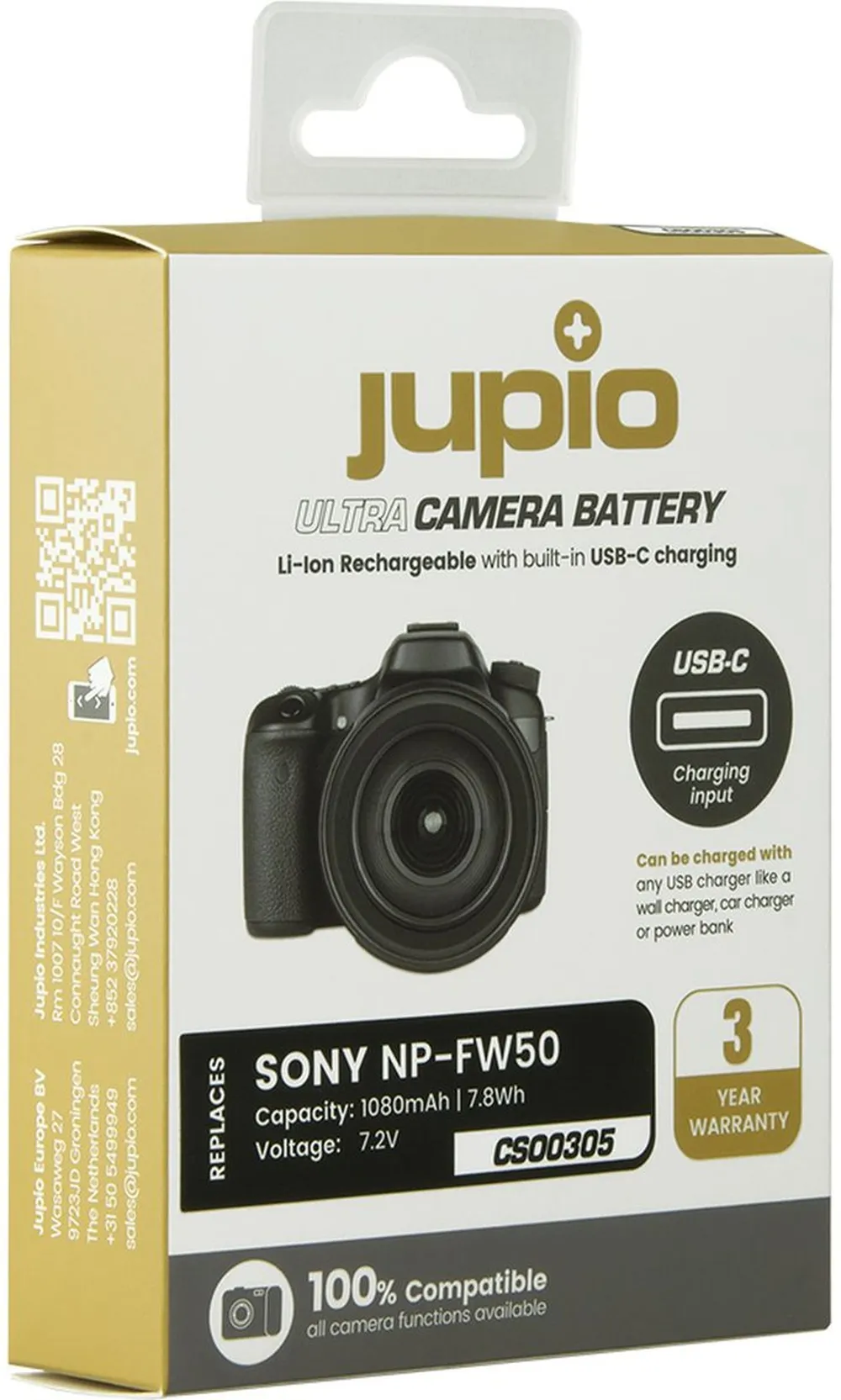 Jupio NP-FW50 *ULTRA C* USB-C input 1080mAh