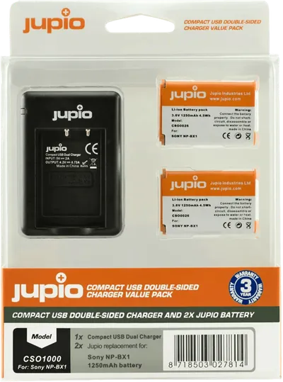 Jupio Kit: Battery NP-BX1 (2x) + USB Double-Sided Charger