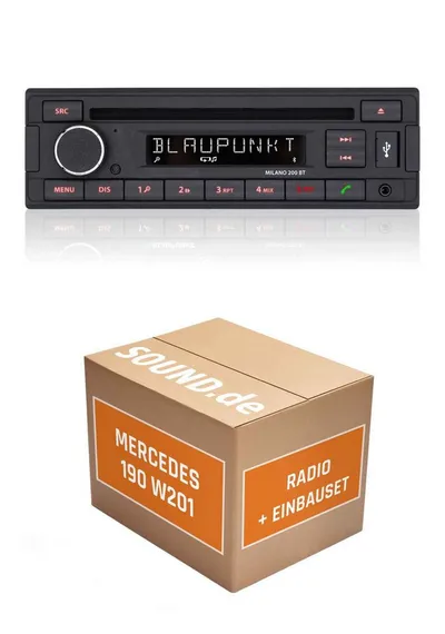 JUST SOUND best choice for caraudio Autoradio Einbauset Blaupunkt Milano 200 BT Mercedes-Benz 190 W201 Autoradio (RDS, AM/FM Radio, Animiertes Display, Bluetooth, AUX Eingang, 1 DIN)