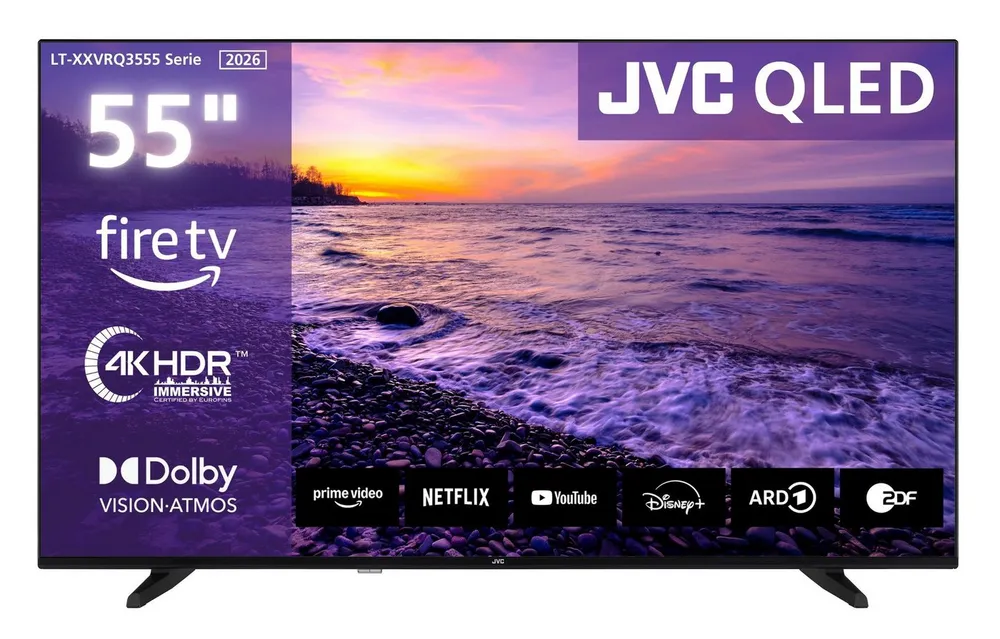 JVC LT-55VRQ3555 QLED-Fernseher (139 cm/55 Zoll, 4K Ultra HD, Fire TV, Fire TV / Smart TV, Dolby Vision HDR, Alexa Built-In, Triple-Tuner)