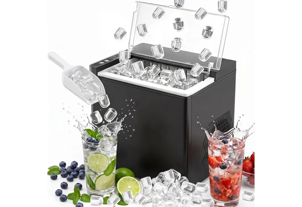 JVJH Eiswürfelmaschine Ice Cube Maker,9 Eiswürfel in 6 Min,Ice maker Klein,12 kg/24 h, Selbstreinigend & Leise,Transparenter Deckel,1.5 L Wassertank