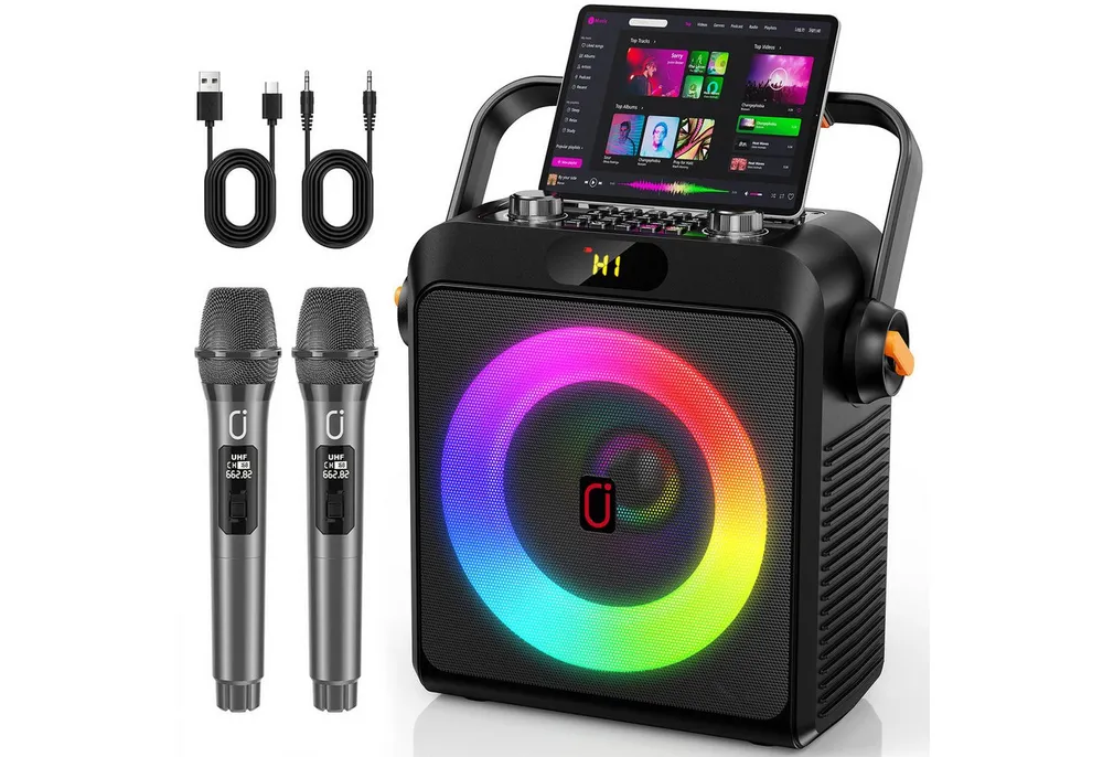 JYX Bluetooth mit starkem Bass, TWS Stereo & LED-Lichteffekte Lautsprecher 2.0 (Bluetooth, Tragbarer Party Speaker mit USB & AUX, multifunktional einsetzbar)